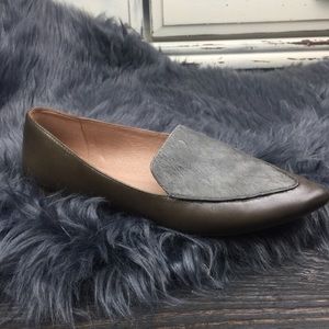 MADEWELL POINTY LOAFERS IN OLIVE GREEN/GREY SZ8